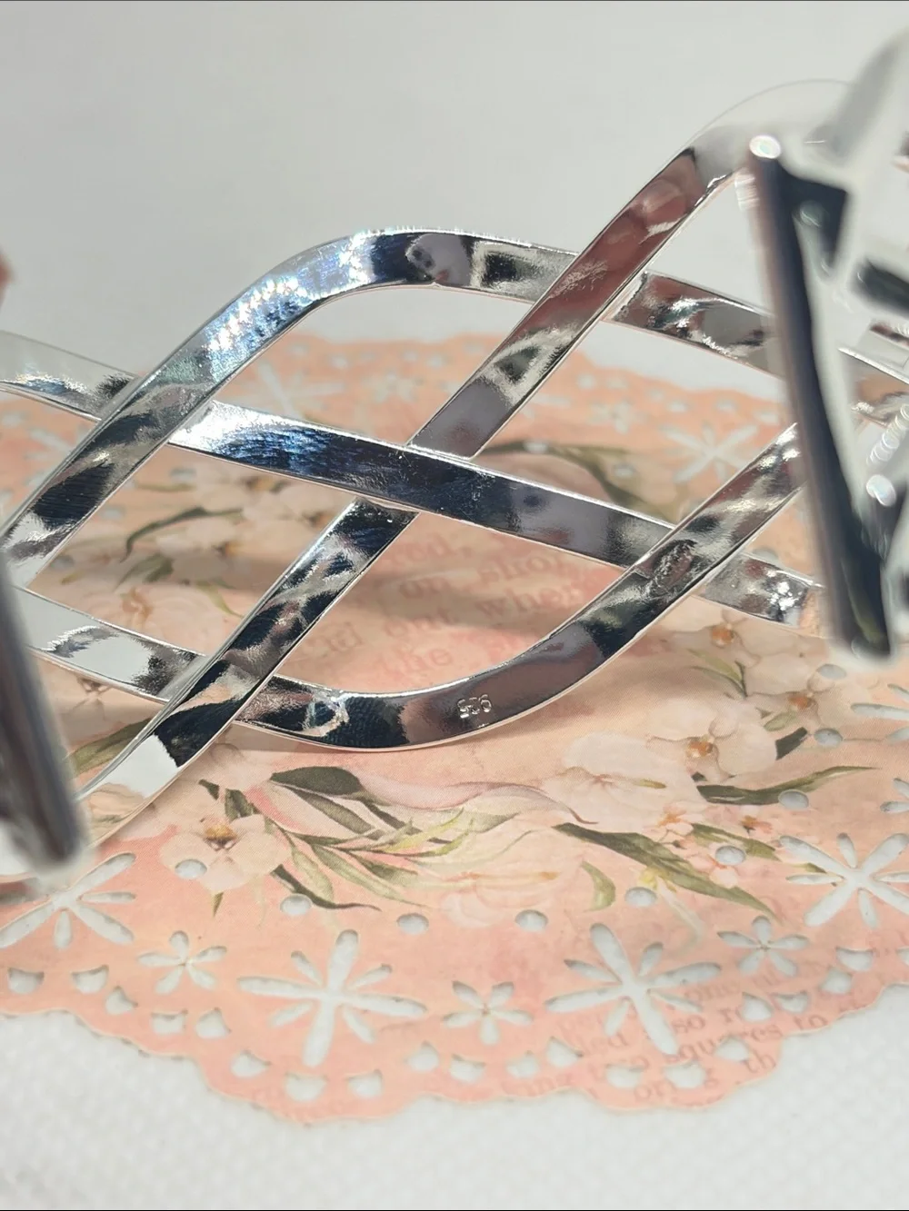Sterling Silver Woven Pretzel Open Cuff Bracelet - Picture 6 of 8